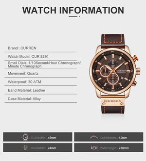 Planet Gates CURREN Brand Watch Men Leather Sports Watches Men's Army Military Quartz Wristwatch Chronograph Male Clock Relogio Masculino