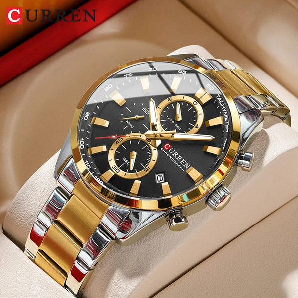 Planet Gates CURREN Casual Sporty Brand Stainless Steel Band Wristwatches for Men  Chronograph Quartz Watches with Date New 8445