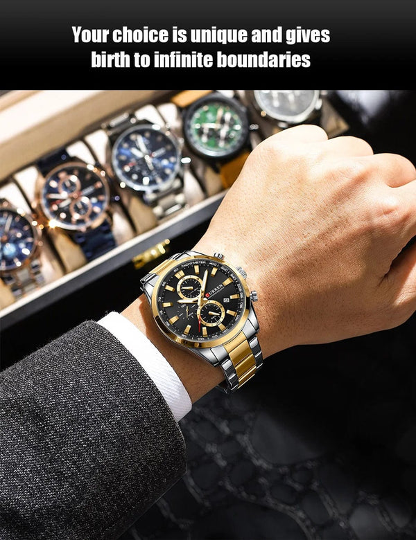 Planet Gates CURREN Casual Sporty Brand Stainless Steel Band Wristwatches for Men  Chronograph Quartz Watches with Date New 8445