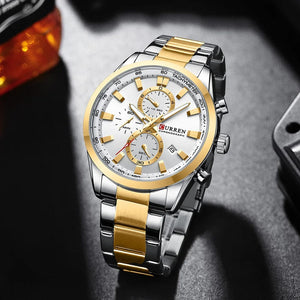 Planet Gates CURREN Casual Sporty Brand Stainless Steel Band Wristwatches for Men  Chronograph Quartz Watches with Date New 8445