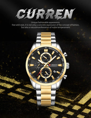 Planet Gates CURREN Casual Sporty Brand Stainless Steel Band Wristwatches for Men  Chronograph Quartz Watches with Date New 8445