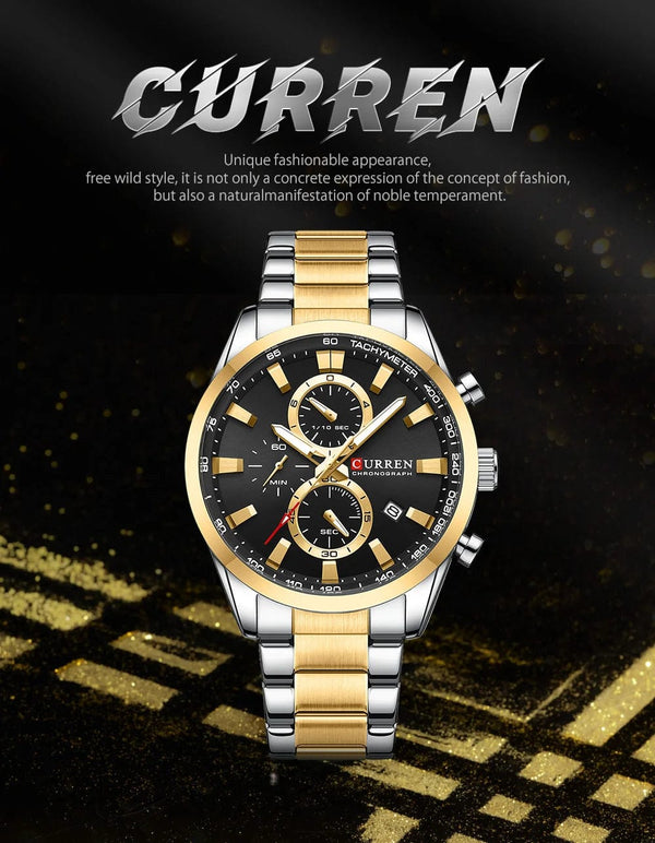 Planet Gates CURREN Casual Sporty Brand Stainless Steel Band Wristwatches for Men  Chronograph Quartz Watches with Date New 8445