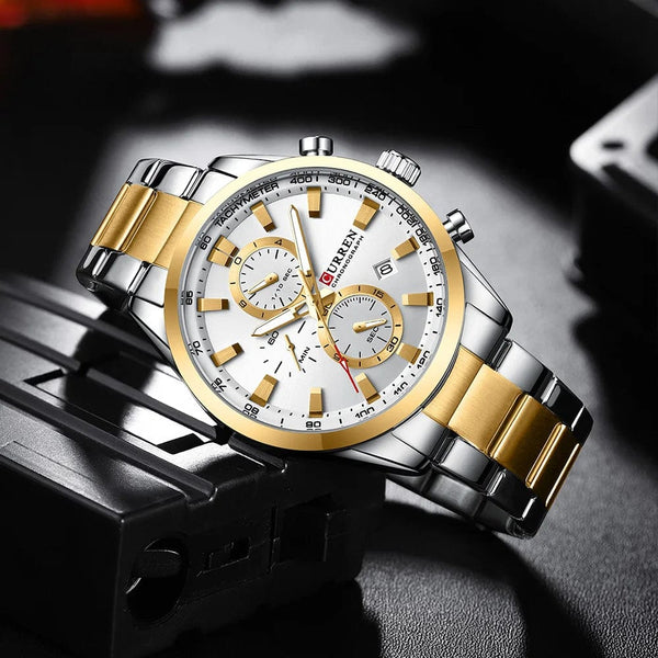 Planet Gates CURREN Casual Sporty Brand Stainless Steel Band Wristwatches for Men  Chronograph Quartz Watches with Date New 8445
