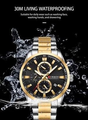 Planet Gates CURREN Casual Sporty Brand Stainless Steel Band Wristwatches for Men  Chronograph Quartz Watches with Date New 8445