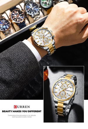 Planet Gates CURREN Casual Sporty Brand Stainless Steel Band Wristwatches for Men  Chronograph Quartz Watches with Date New 8445