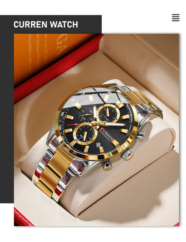 Planet Gates CURREN Casual Sporty Brand Stainless Steel Band Wristwatches for Men  Chronograph Quartz Watches with Date New 8445