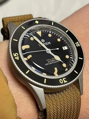 Planet Gates Customized dial THORN 50-Fathoms Watch Men 40MM Vintage NH35 Movement Automatic K9 Mineral Crystal TR900 C3 Luminous Barracuda 200M Waterproof