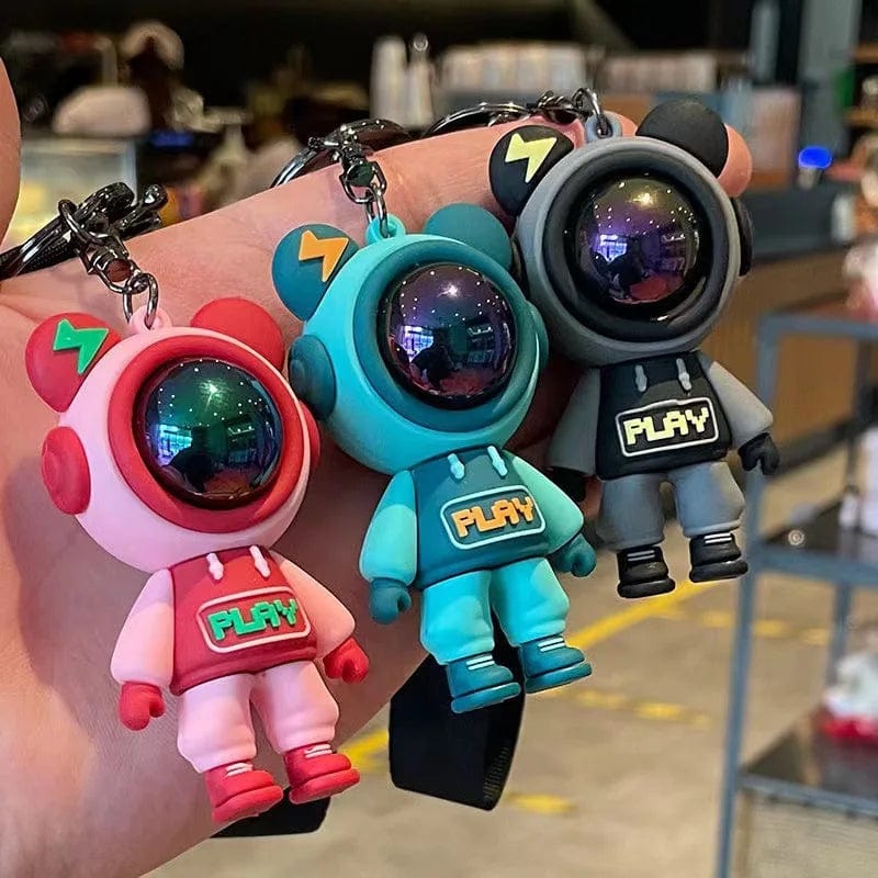 Planet Gates Cute Astronaut Bear figure Keychain lightning bear rabbit couple keyring car key chain keyholder bag pendant accessoris gift
