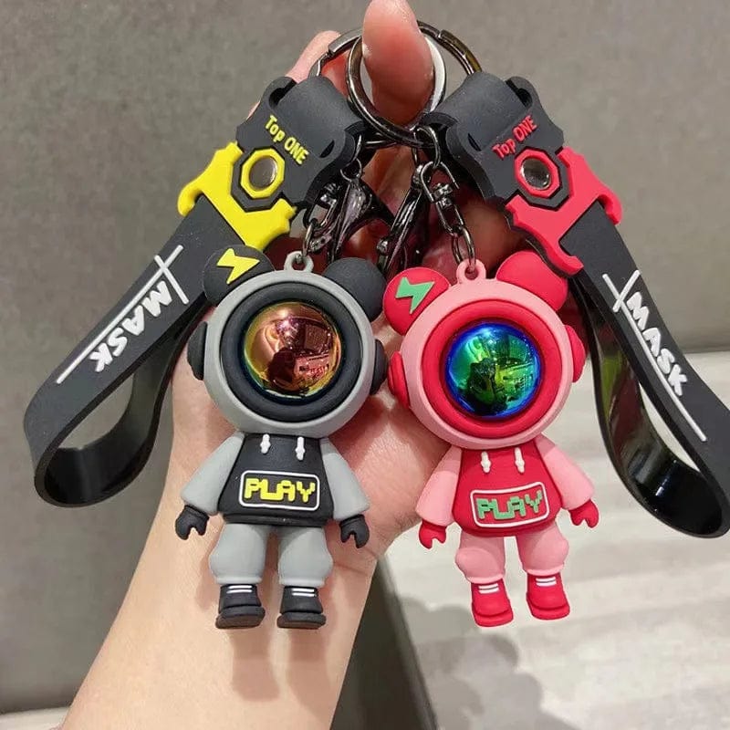 Planet Gates Cute Astronaut Bear figure Keychain lightning bear rabbit couple keyring car key chain keyholder bag pendant accessoris gift