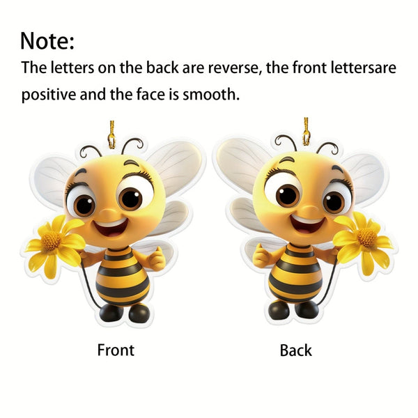 Planet Gates cute bee 1 Piece Cute Bee 2D Flat Acrylic Pendant, Car Rearview Mirror Decorative Pendant, Bag And Key Chain Accessories