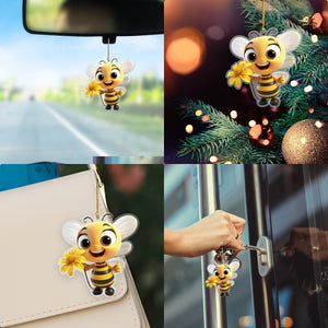 Planet Gates cute bee 1 Piece Cute Bee 2D Flat Acrylic Pendant, Car Rearview Mirror Decorative Pendant, Bag And Key Chain Accessories