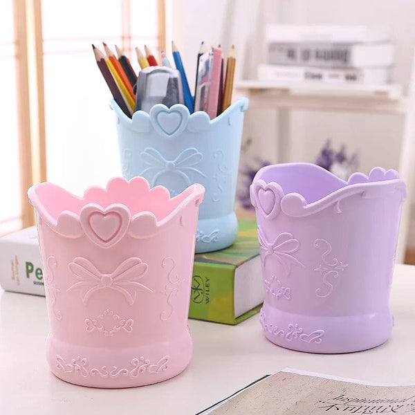 Planet Gates Cute Bow Pen Holder Candy Color Kawaii Pink Pencil Organizer Box Stand Container Office School Supplies Kitchen Jars