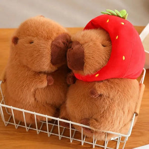 Planet Gates Cute Capybara Plush Toy Kawaii Fluffy Capybara With Turtle Bag Strawberry Cap Stuffed Animals Kids Gift Home Decoration