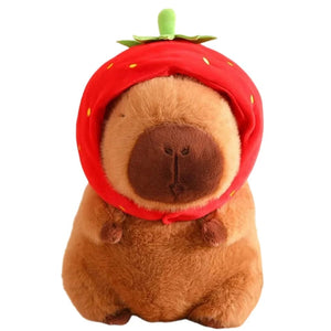 Planet Gates Cute Capybara Plush Toy Kawaii Fluffy Capybara With Turtle Bag Strawberry Cap Stuffed Animals Kids Gift Home Decoration