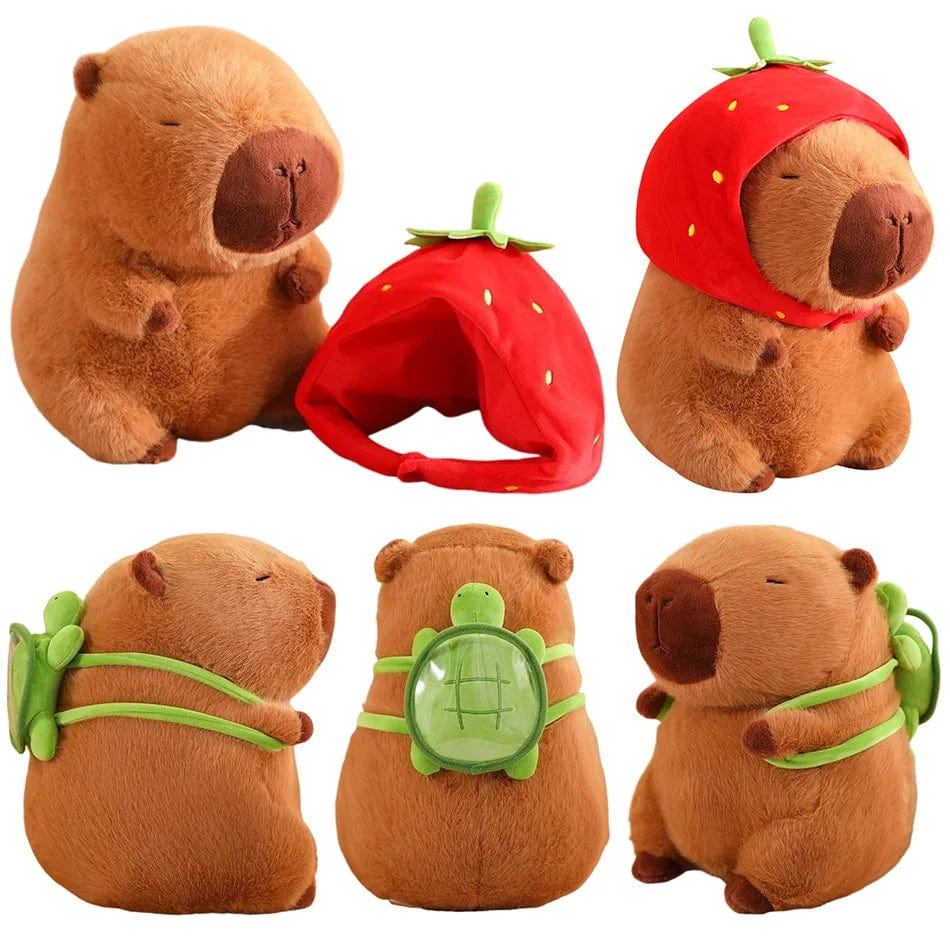 Planet Gates Cute Capybara Plush Toy Kawaii Fluffy Capybara With Turtle Bag Strawberry Cap Stuffed Animals Kids Gift Home Decoration