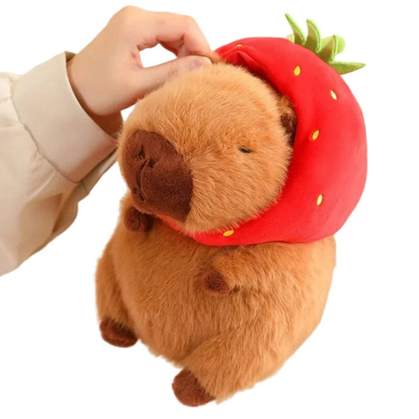 Planet Gates Cute Capybara Plush Toy Kawaii Fluffy Capybara With Turtle Bag Strawberry Cap Stuffed Animals Kids Gift Home Decoration