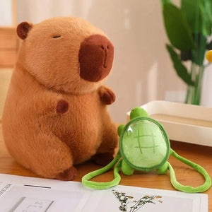 Planet Gates Cute Capybara Plush Toy Kawaii Fluffy Capybara With Turtle Bag Strawberry Cap Stuffed Animals Kids Gift Home Decoration