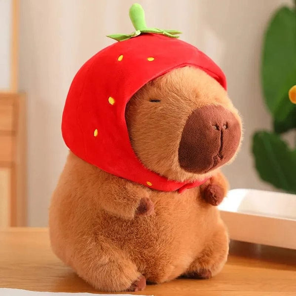 Planet Gates Cute Capybara Plush Toy Kawaii Fluffy Capybara With Turtle Bag Strawberry Cap Stuffed Animals Kids Gift Home Decoration