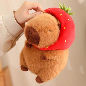 Planet Gates Cute Capybara Plush Toy Kawaii Fluffy Capybara With Turtle Bag Strawberry Cap Stuffed Animals Kids Gift Home Decoration