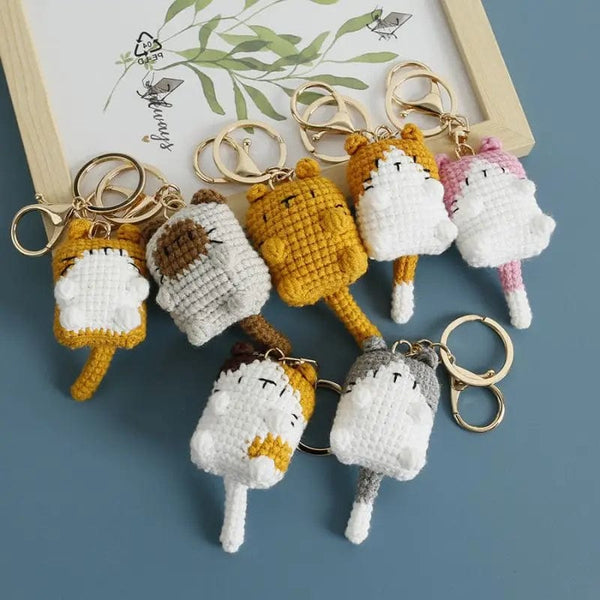 Planet Gates Cute Cat Crochet Keychains Knitting Cartoon Cat Doll Keyrings For Car Keys Kawaii Small Cat Knitted Keychain For Bag Pendant New