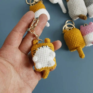 Planet Gates Cute Cat Crochet Keychains Knitting Cartoon Cat Doll Keyrings For Car Keys Kawaii Small Cat Knitted Keychain For Bag Pendant New