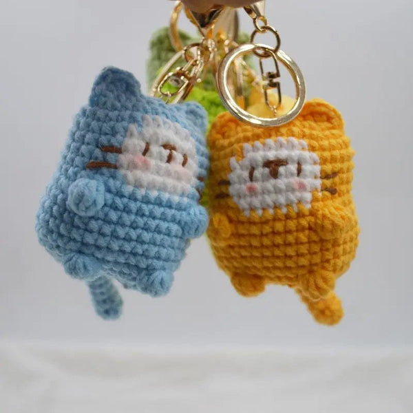 Planet Gates Cute Cat Crochet Keychains Knitting Cartoon Cat Doll Keyrings For Car Keys Kawaii Small Cat Knitted Keychain For Bag Pendant New