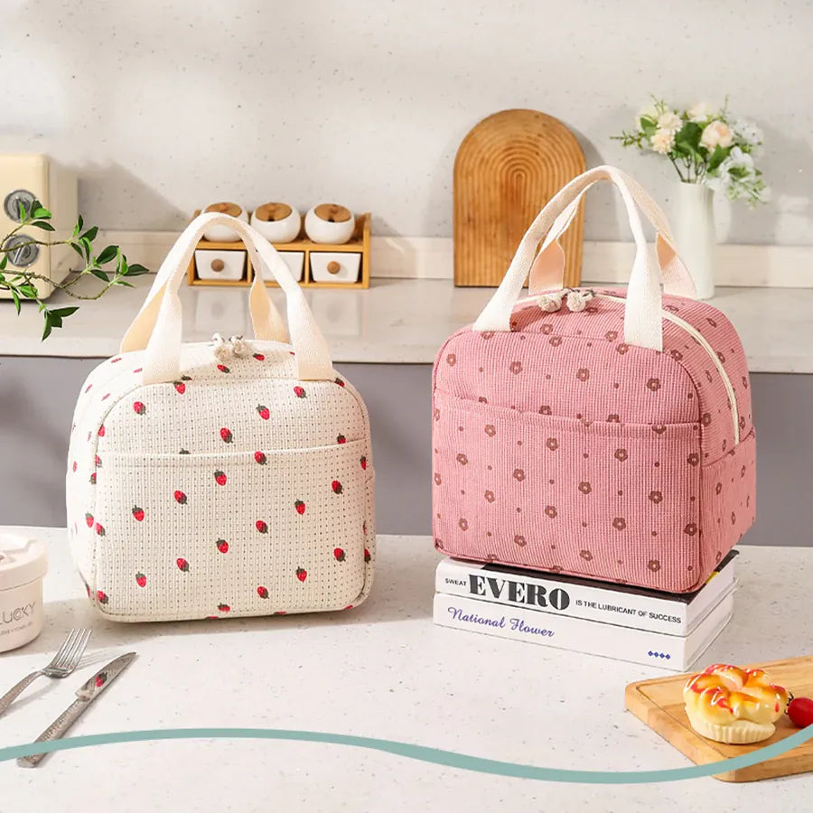 Planet Gates Cute Floral Printed Food Handbags Portable Thermal Lunch Bag Durable Waterproof Office Cooler Ice Insulated Case Camping Ins Bag