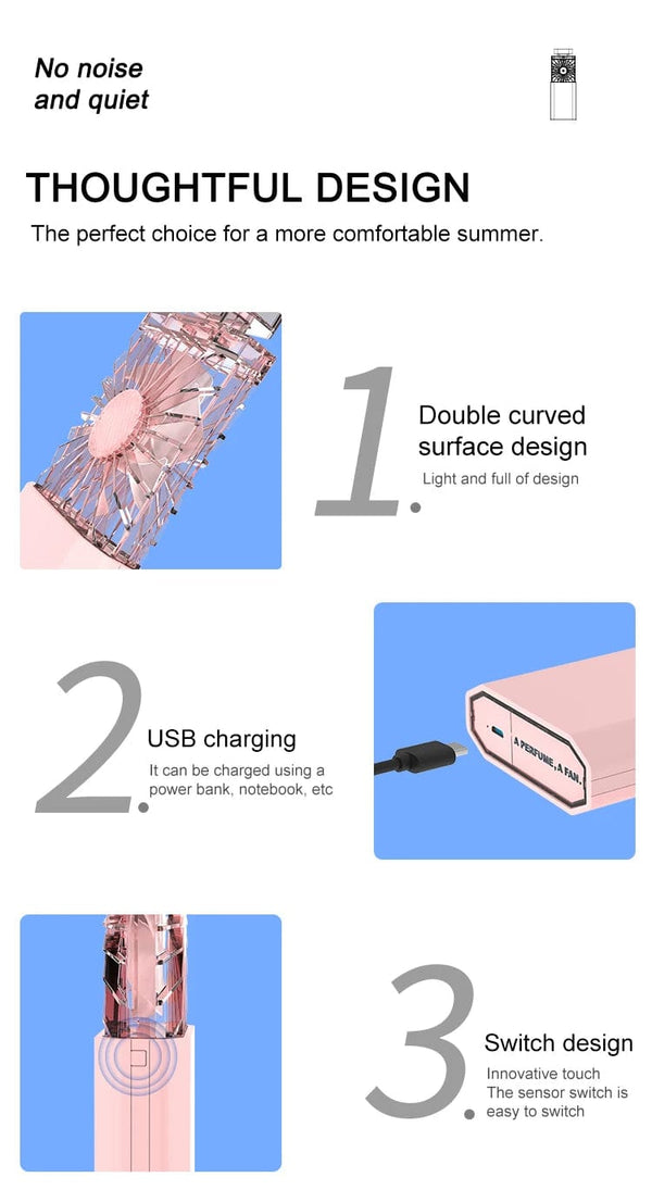 Planet Gates Cute Mini Portable Fan Rechargeable Fan Portable Crystal Fan Handy Fan Pocket Size Low Noise Small Electric Fan Air Cooler