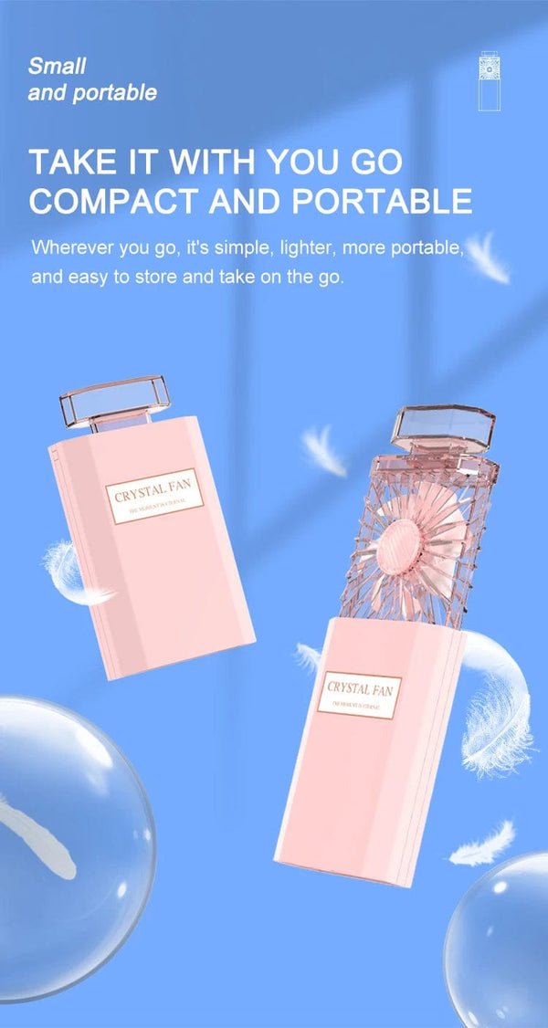 Planet Gates Cute Mini Portable Fan Rechargeable Fan Portable Crystal Fan Handy Fan Pocket Size Low Noise Small Electric Fan Air Cooler