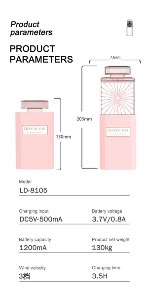 Planet Gates Cute Mini Portable Fan Rechargeable Fan Portable Crystal Fan Handy Fan Pocket Size Low Noise Small Electric Fan Air Cooler