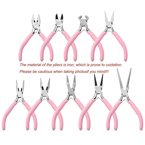 Planet Gates Cute Pink Color Handle Anti-slip Splicing and Fixing Jewelry Pliers Tools & Equipment Kit for DIY Jewelery Making Needlework