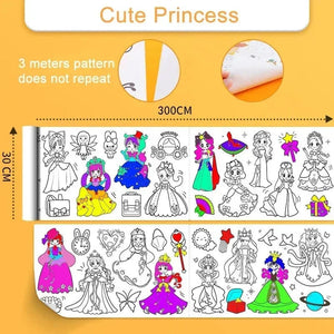 Planet Gates Cute Princess / CHINA Children's Drawing Roll Sticky Color Filling Paper Graffiti Scroll Coloring Paper Roll for Kids DIY Painting Educational Toys