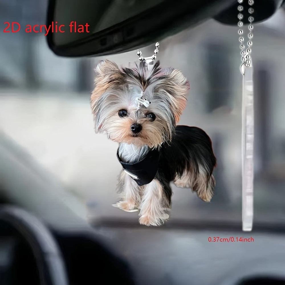 Planet Gates Cute Puppy 1pc 2D Acrylic Cute Dog Car Rearview Mirror Decorative Pendant, Bag And Keychain Pendant, Holiday Gift