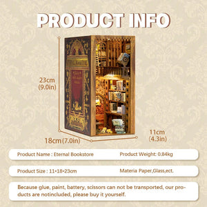 Planet Gates CUTEBEE Puzzle 3D DIY Book Nook Kit Eternal Bookstore Wooden Dollhouse with Light Magic Pharmacist Building Model Toys for Gifts