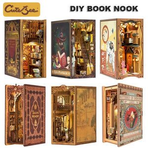 Planet Gates CUTEBEE Puzzle 3D DIY Book Nook Kit Eternal Bookstore Wooden Dollhouse with Light Magic Pharmacist Building Model Toys for Gifts