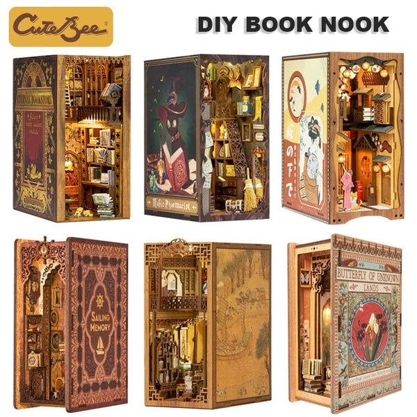 Planet Gates CUTEBEE Puzzle 3D DIY Book Nook Kit Eternal Bookstore Wooden Dollhouse with Light Magic Pharmacist Building Model Toys for Gifts
