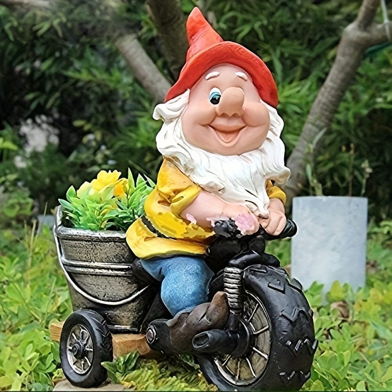 Planet Gates Cycling Flower Pots 1pc, Cycling Dwarf Flower Dwarf Courtyard Statue Garden Gnome Decoration Sculpture Ornament Resin Outdoor Decoration, Yard Decoration, Yard Supplies, Holiday Supplies, Resin Crafts Ornaments For Patio, Lawn, Yard Art