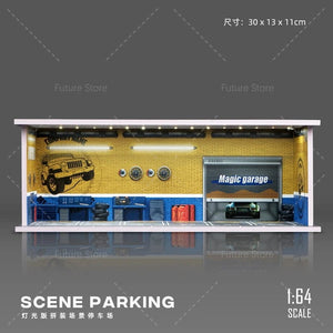 Planet Gates D 1/64 Simulated Parking Lot Model Miniature Scene Parking Lot PVC Assembly with Light Parking Space Model Display Frame