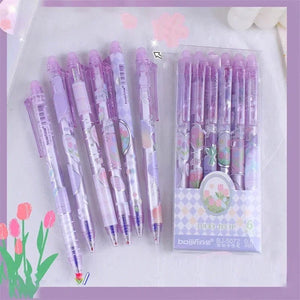 Planet Gates D-6pcs blue ink 6pcs Erasable Gel Pens Romantic Flowers Blue Black Ink Signature Pens with Erasers 0.5mm Cute Pens Writing Tools Office School
