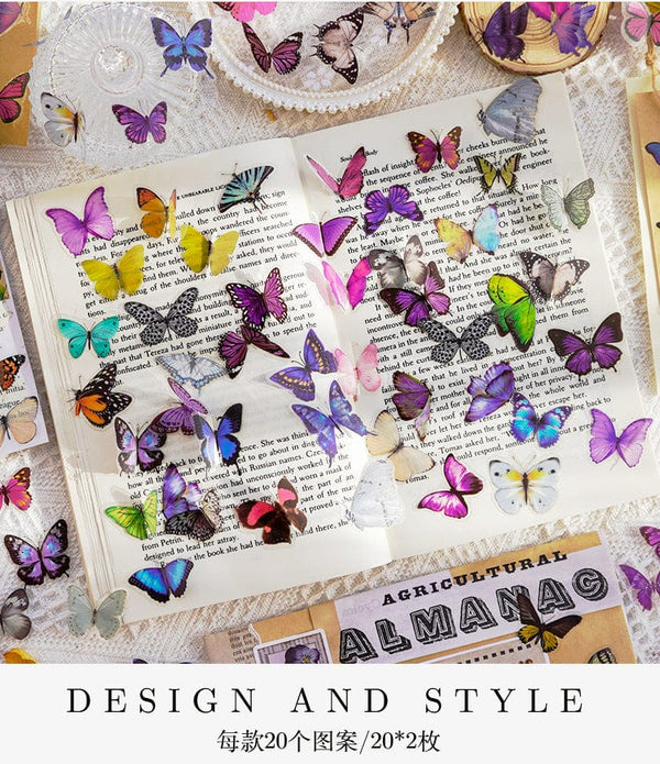 Planet Gates D Card Lover 40 Pcs [Butterfly Garden Series] Vintage Journal Stickers Waterproof Paper Sticker Paper Scrapbooking Material Kit