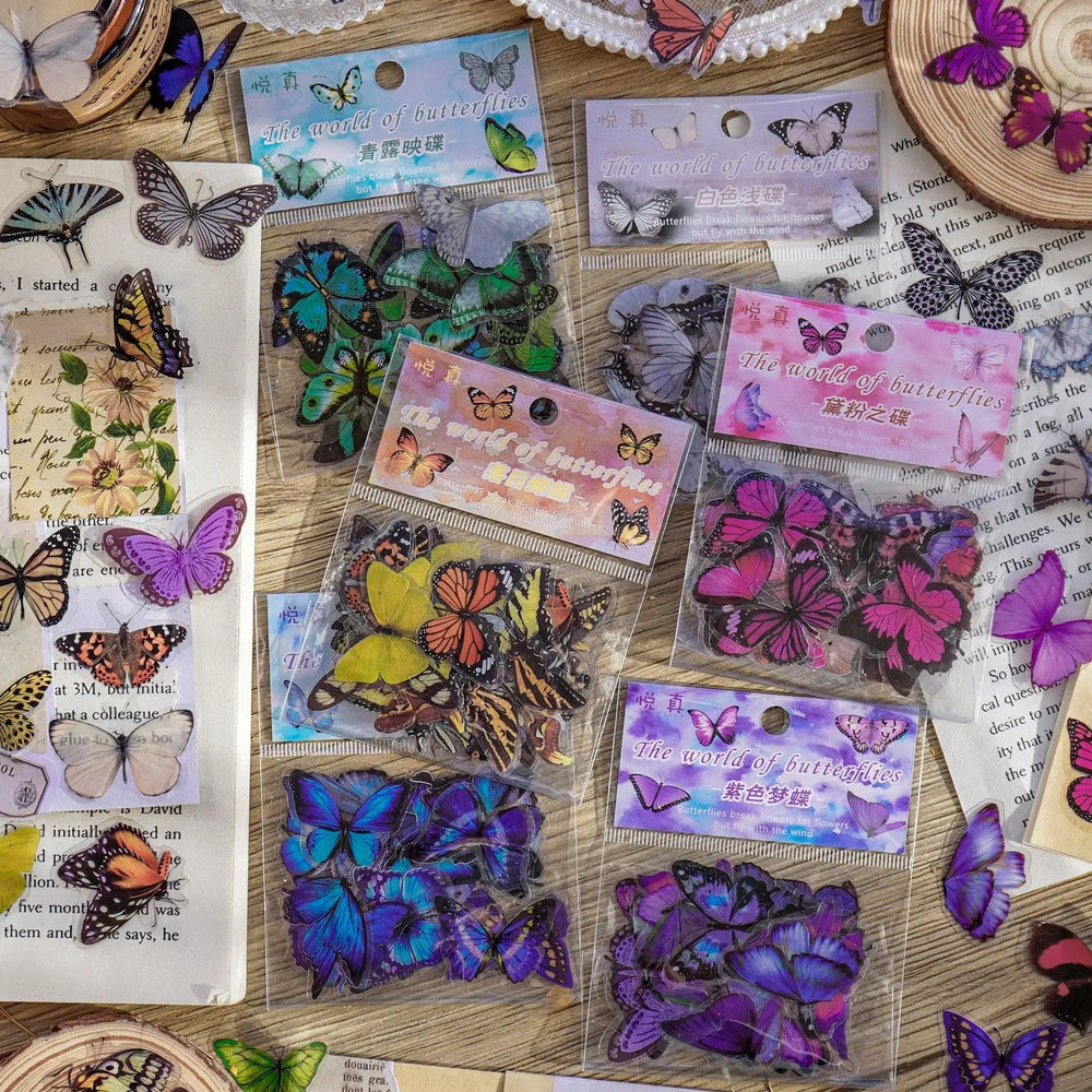 Planet Gates D Card Lover 40 Pcs [Butterfly Garden Series] Vintage Journal Stickers Waterproof Paper Sticker Paper Scrapbooking Material Kit