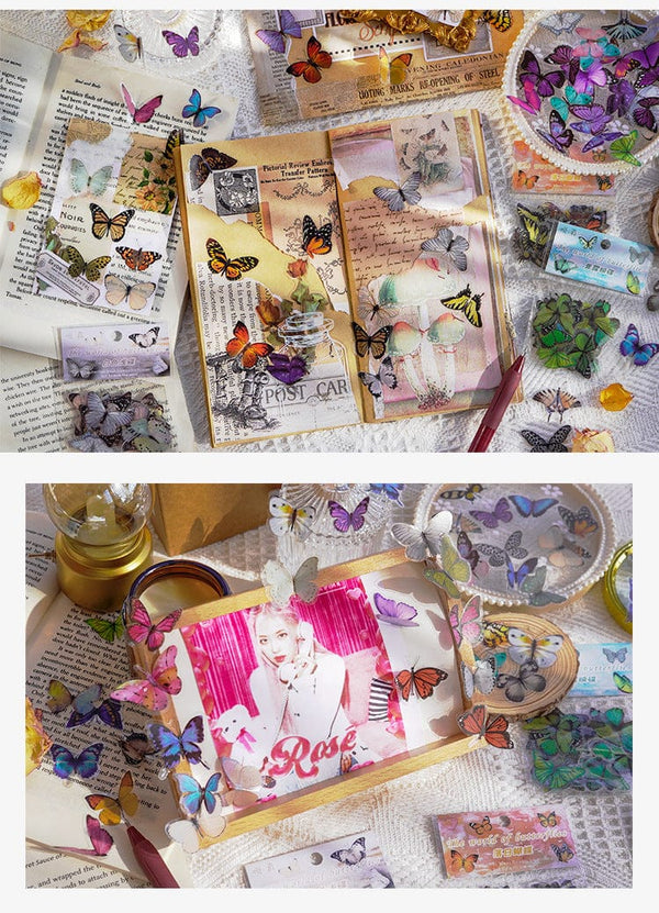 Planet Gates D Card Lover 40 Pcs [Butterfly Garden Series] Vintage Journal Stickers Waterproof Paper Sticker Paper Scrapbooking Material Kit