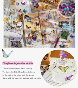 Planet Gates D Card Lover 40 Pcs [Butterfly Garden Series] Vintage Journal Stickers Waterproof Paper Sticker Paper Scrapbooking Material Kit