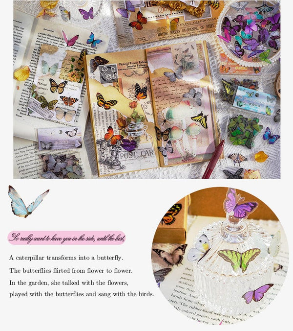 Planet Gates D Card Lover 40 Pcs [Butterfly Garden Series] Vintage Journal Stickers Waterproof Paper Sticker Paper Scrapbooking Material Kit