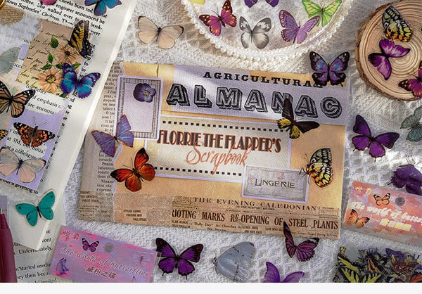 Planet Gates D Card Lover 40 Pcs [Butterfly Garden Series] Vintage Journal Stickers Waterproof Paper Sticker Paper Scrapbooking Material Kit