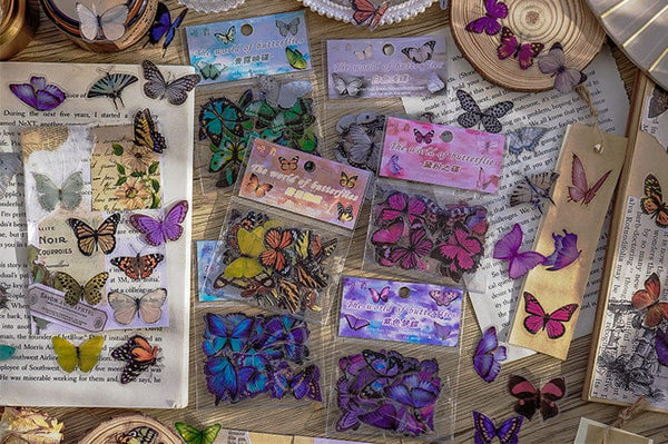 Planet Gates D Card Lover 40 Pcs [Butterfly Garden Series] Vintage Journal Stickers Waterproof Paper Sticker Paper Scrapbooking Material Kit