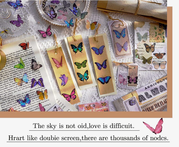 Planet Gates D Card Lover 40 Pcs [Butterfly Garden Series] Vintage Journal Stickers Waterproof Paper Sticker Paper Scrapbooking Material Kit
