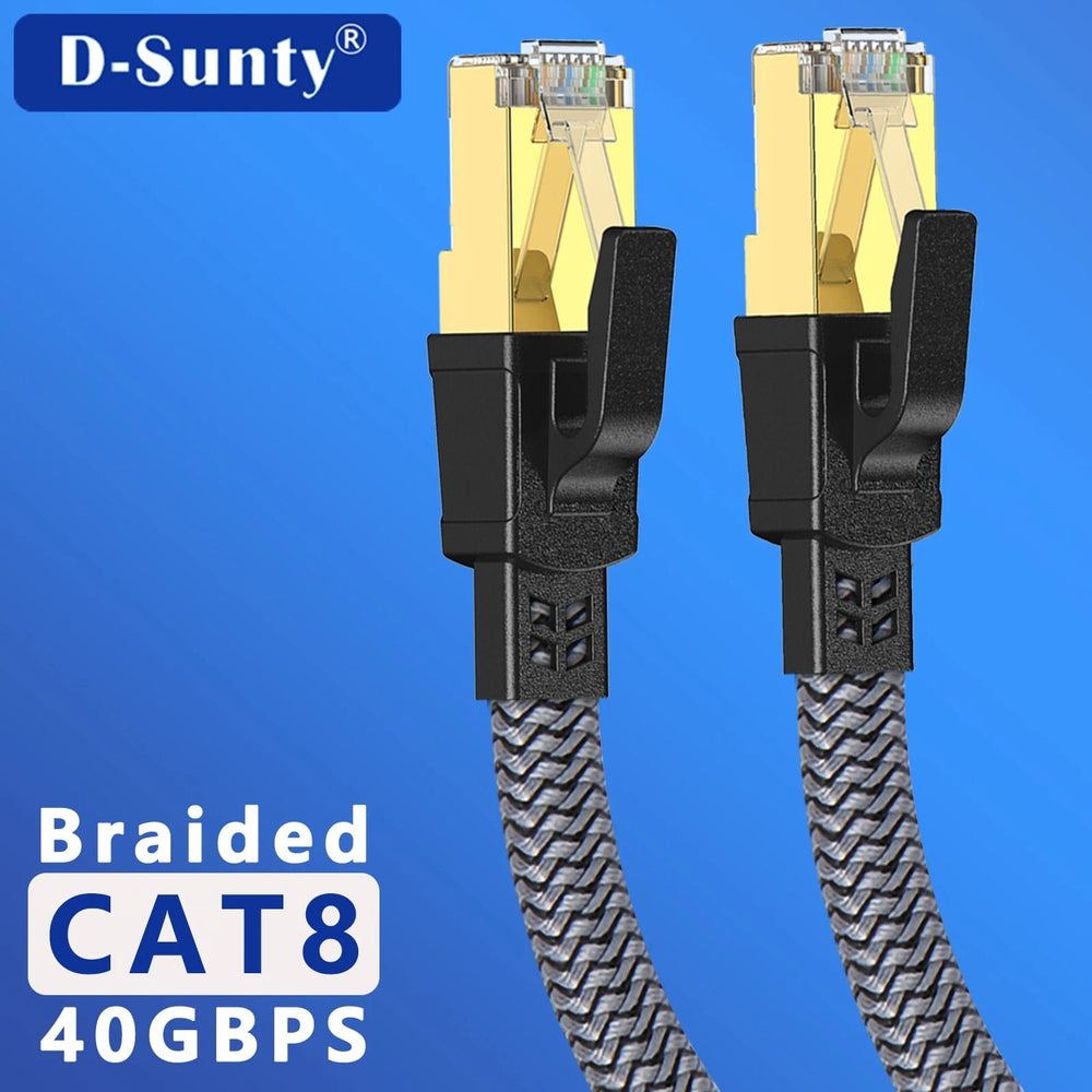 Planet Gates D-Sunty Ethernet Cable CAT8 40Gbps Nylon Braided Network Lan Cord for PC Modem Laptop PS 5 Router RJ45 Flat Cable Ethernet Cat 8