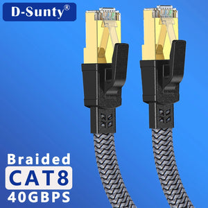 Planet Gates D-Sunty Ethernet Cable CAT8 40Gbps Nylon Braided Network Lan Cord for PC Modem Laptop PS 5 Router RJ45 Flat Cable Ethernet Cat 8