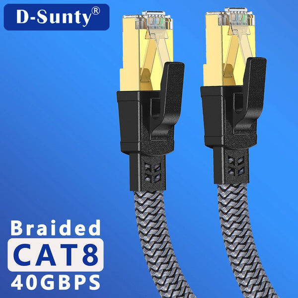 Planet Gates D-Sunty Ethernet Cable CAT8 40Gbps Nylon Braided Network Lan Cord for PC Modem Laptop PS 5 Router RJ45 Flat Cable Ethernet Cat 8